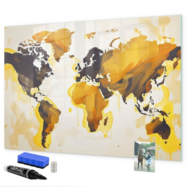 Memobord van glas met print inclusief neodymium magneten Wereldkaart met fotolocaties