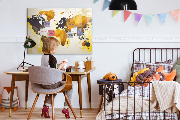 Memobord van glas met print inclusief neodymium magneten Wereldkaart met fotolocaties