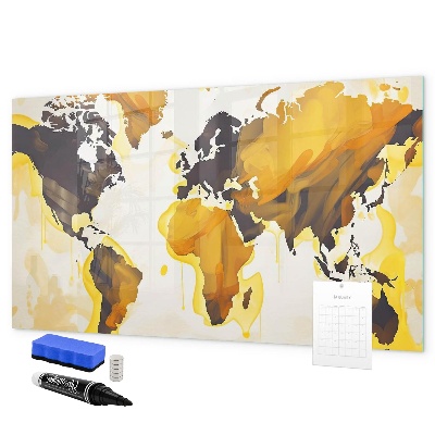 Memobord van glas met print inclusief neodymium magneten Wereldkaart met fotolocaties