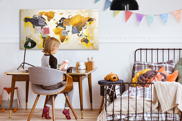 Memobord van glas met print inclusief neodymium magneten Wereldkaart met fotolocaties