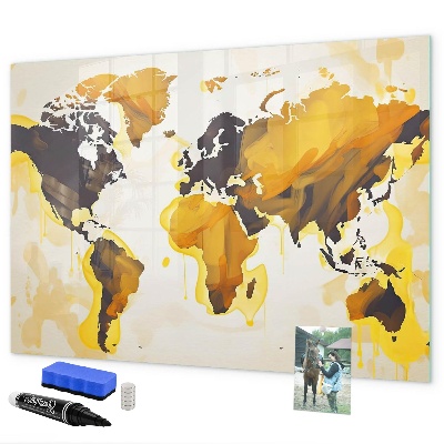 Memobord van glas met print inclusief neodymium magneten Wereldkaart met fotolocaties