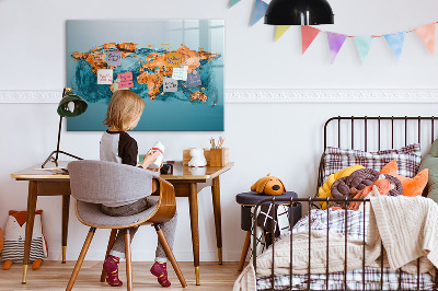 Decoratief glazen wandbord beschrijfbaar en magnetisch Een interactieve wereld met persoonlijke foto's