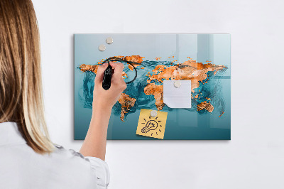 Decoratief glazen wandbord beschrijfbaar en magnetisch Een interactieve wereld met persoonlijke foto's