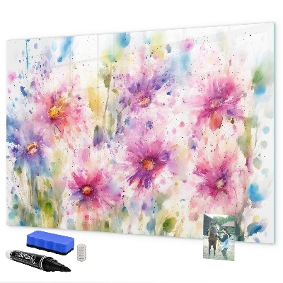 Decoratief glazen wandbord beschrijfbaar en magnetisch Een kleurrijk prikbord voor foto's en notities