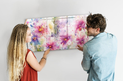 Decoratief glazen wandbord beschrijfbaar en magnetisch Een kleurrijk prikbord voor foto's en notities