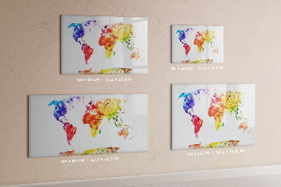 Decoratief glazen wandbord beschrijfbaar en magnetisch Kleurrijke wereldkaart met foto's