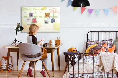 Memobord van glas met print inclusief neodymium magneten Familieplanner met ruimte voor foto's