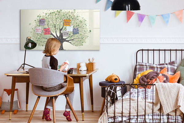 Decoratief glazen wandbord beschrijfbaar en magnetisch Herinneringsboom met persoonlijke foto's