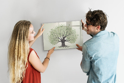 Decoratief glazen wandbord beschrijfbaar en magnetisch Herinneringsboom met persoonlijke foto's