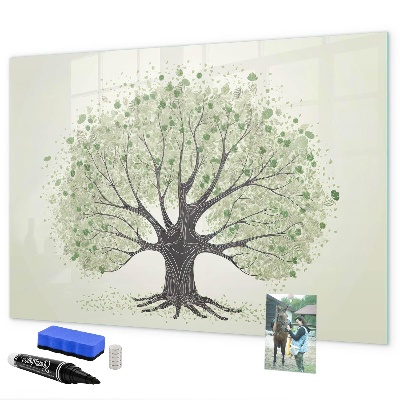 Decoratief glazen wandbord beschrijfbaar en magnetisch Herinneringsboom met persoonlijke foto's