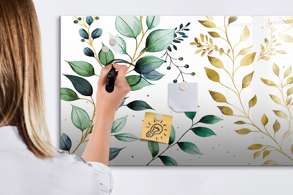 Memobord van glas met print inclusief neodymium magneten Groene bladeren en herinneringen in foto's