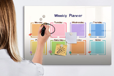 Decoratief glazen wandbord beschrijfbaar en magnetisch Weekplanner met ruimte voor foto's