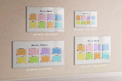 Decoratief glazen wandbord beschrijfbaar en magnetisch Weekplanner met ruimte voor foto's