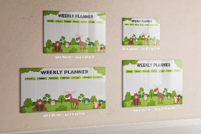 Memobord van glas met print inclusief neodymium magneten Weekplanner met een bosthema