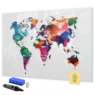 Memobord van glas met print inclusief neodymium magneten Kleurrijke wereldkaart met foto's