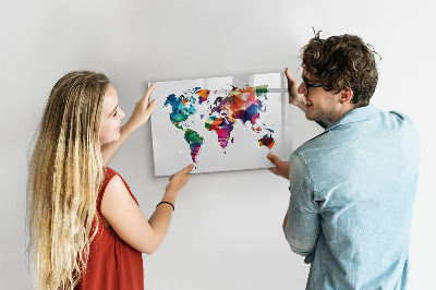Memobord van glas met print inclusief neodymium magneten Kleurrijke wereldkaart met foto's