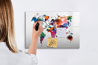 Memobord van glas met print inclusief neodymium magneten Kleurrijke wereldkaart met foto's