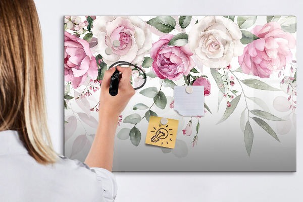 Decoratief glazen wandbord beschrijfbaar en magnetisch Bloemenpaneel voor foto's en notities