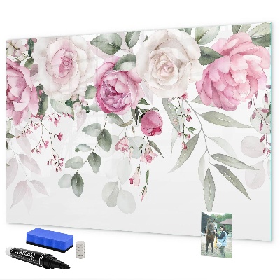 Decoratief glazen wandbord beschrijfbaar en magnetisch Bloemenpaneel voor foto's en notities