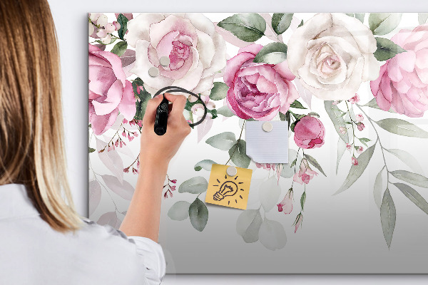 Decoratief glazen wandbord beschrijfbaar en magnetisch Bloemenpaneel voor foto's en notities
