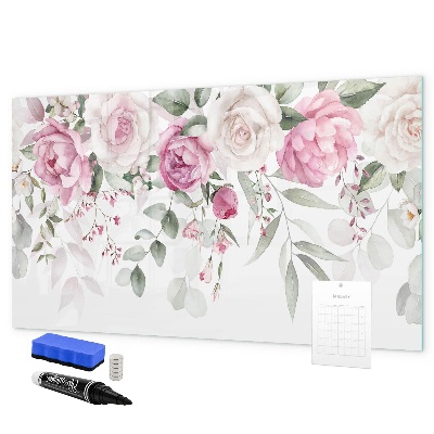Decoratief glazen wandbord beschrijfbaar en magnetisch Bloemenpaneel voor foto's en notities