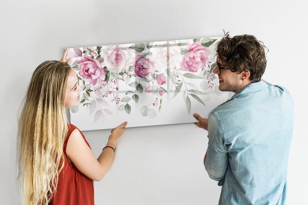 Decoratief glazen wandbord beschrijfbaar en magnetisch Bloemenpaneel voor foto's en notities