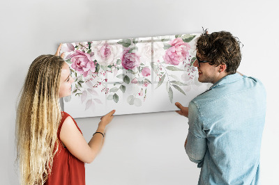 Decoratief glazen wandbord beschrijfbaar en magnetisch Bloemenpaneel voor foto's en notities