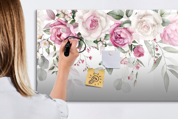 Decoratief glazen wandbord beschrijfbaar en magnetisch Bloemenpaneel voor foto's en notities