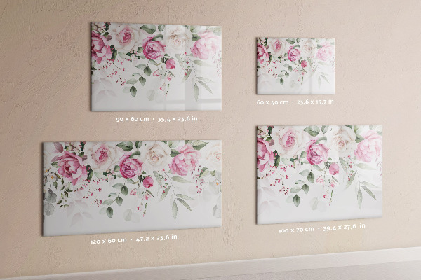 Decoratief glazen wandbord beschrijfbaar en magnetisch Bloemenpaneel voor foto's en notities