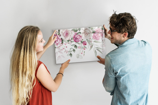 Decoratief glazen wandbord beschrijfbaar en magnetisch Bloemenpaneel voor foto's en notities