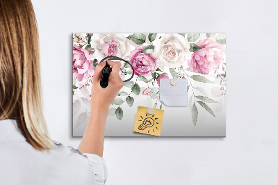 Decoratief glazen wandbord beschrijfbaar en magnetisch Bloemenpaneel voor foto's en notities