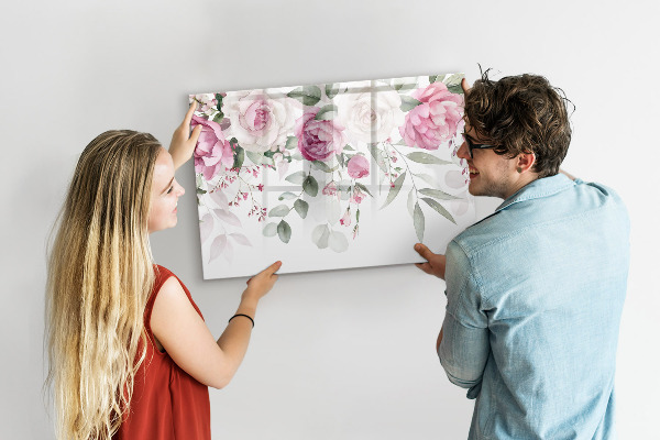 Decoratief glazen wandbord beschrijfbaar en magnetisch Bloemenpaneel voor foto's en notities