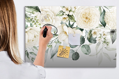 Decoratief glazen wandbord beschrijfbaar en magnetisch Bloemenmotief met ruimte voor foto's