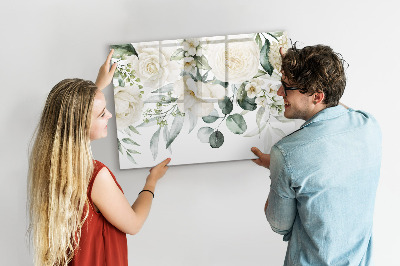 Decoratief glazen wandbord beschrijfbaar en magnetisch Bloemenmotief met ruimte voor foto's