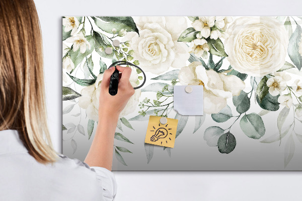 Decoratief glazen wandbord beschrijfbaar en magnetisch Bloemenmotief met ruimte voor foto's