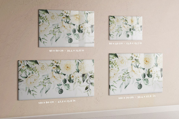 Decoratief glazen wandbord beschrijfbaar en magnetisch Bloemenmotief met ruimte voor foto's