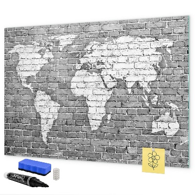 Memobord van glas met print inclusief neodymium magneten Wereldkaart met fotolocaties