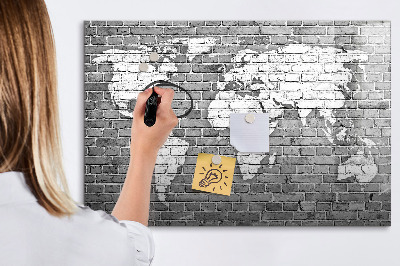Memobord van glas met print inclusief neodymium magneten Wereldkaart met fotolocaties