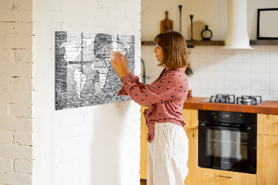 Memobord van glas met print inclusief neodymium magneten Wereldkaart met fotolocaties