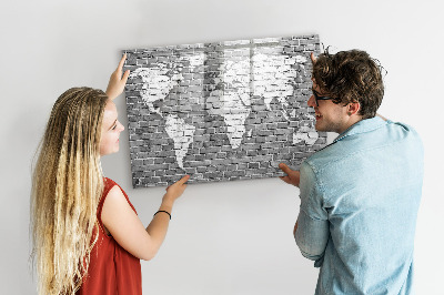 Memobord van glas met print inclusief neodymium magneten Wereldkaart met fotolocaties