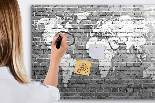 Memobord van glas met print inclusief neodymium magneten Wereldkaart met fotolocaties