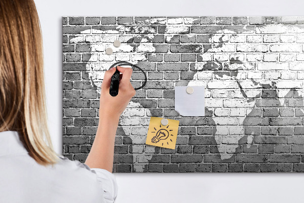 Memobord van glas met print inclusief neodymium magneten Wereldkaart met fotolocaties
