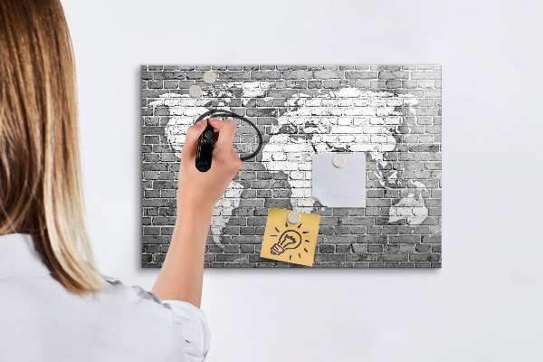 Memobord van glas met print inclusief neodymium magneten Wereldkaart met fotolocaties