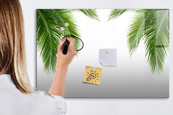 Decoratief glazen wandbord beschrijfbaar en magnetisch Fotobord met een palmmotief
