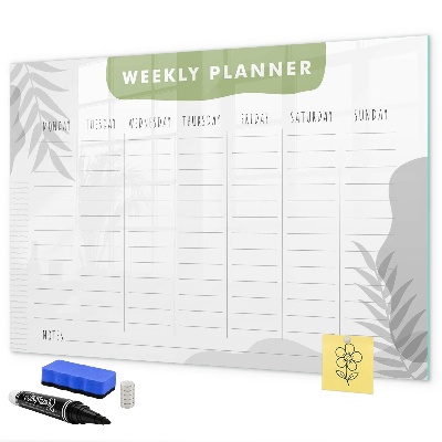 Memobord van glas met print inclusief neodymium magneten Weekplanner met ruimte voor foto's