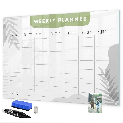 Memobord van glas met print inclusief neodymium magneten Weekplanner met ruimte voor foto's