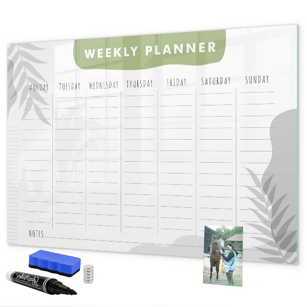Memobord van glas met print inclusief neodymium magneten Weekplanner met ruimte voor foto's