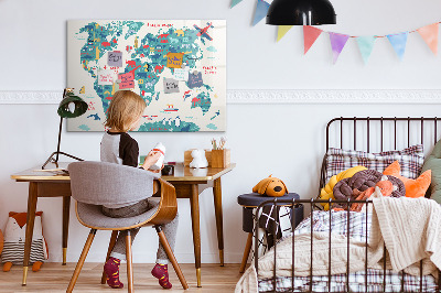 Decoratief glazen wandbord beschrijfbaar en magnetisch Interactieve wereldkaart met magneten