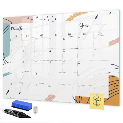 Memobord van glas met print inclusief neodymium magneten Fotoplanner met stift en gum.