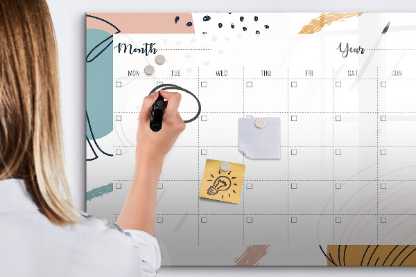Memobord van glas met print inclusief neodymium magneten Fotoplanner met stift en gum.